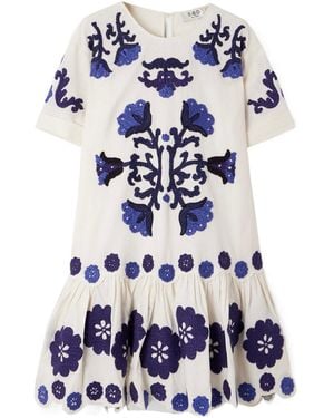 Sea Catrine Embroidered Cotton And Linen-Blend Mini Dress - Blue