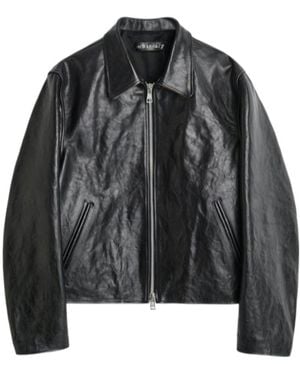 Our Legacy Cropped Leather Jacket With Classic Collar - Black