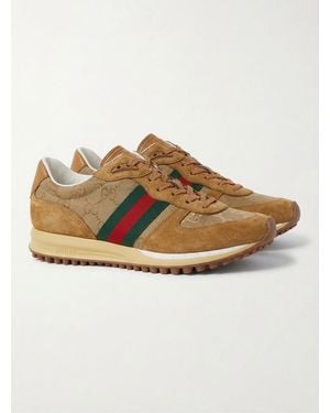 Gucci Panelled Lace-Up Trainers - Brown