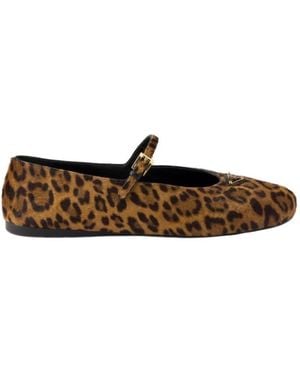 Prada Printed Leather Ballerinas - Brown