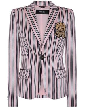 DSquared² Logo-Patch Striped Blazer - Pink