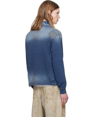DSquared² Denim Effect Knit Long-Sleeved Polo Shirt - Blue