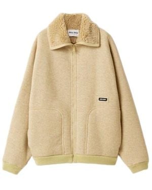 Miu Miu Fleece Zip-Up Jacket - Natural