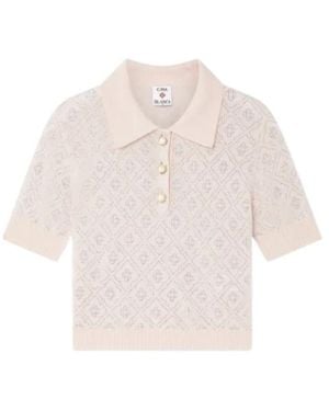 CASABLANCA Monogram-Studded Polo Top - White