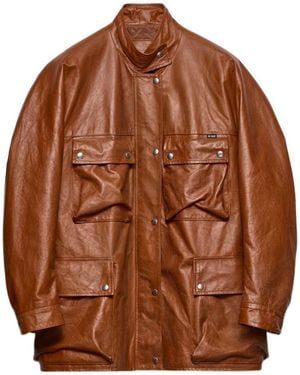 Prada Antiqued Leather Caban Jacket - Brown