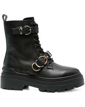 Pinko Round-Toe Lace-Up Boots - Black