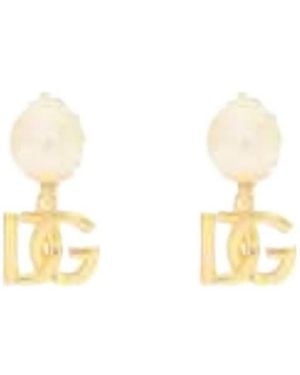 Dolce & Gabbana Embellished Logo Charm Earrings - White