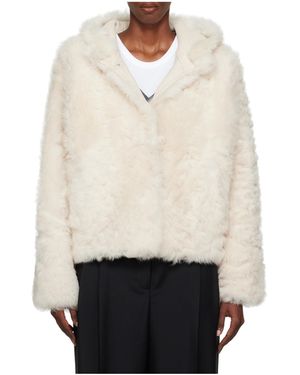 Yves Salomon Short Hooded Fur Jacket - White