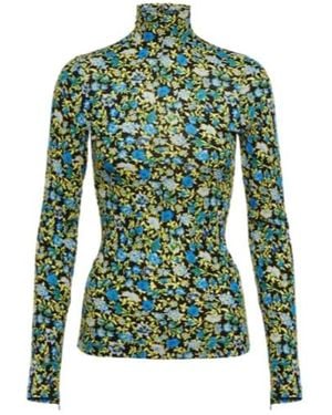 Victoria Beckham Floral Mockneck Top - Green