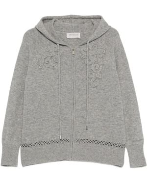 ERMANNO FIRENZE Embroidered Zip-Up Hoodie - Grey