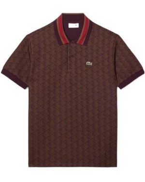 Lacoste Classic Fit Monogram Jacquard Polo Shirt - Brown