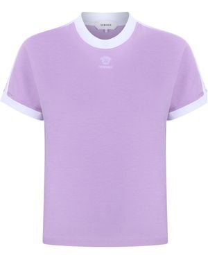 Versace Embroidered-Logo Stretch Cotton-Jersey T-Shirt - Purple