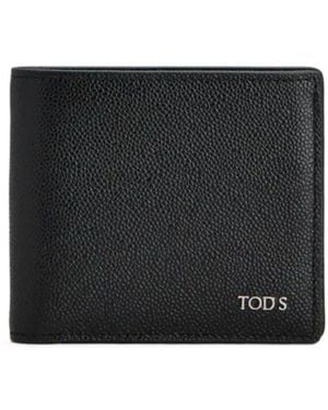 Tod's Logo-Plaque Pebbled-Leather Wallet - Black