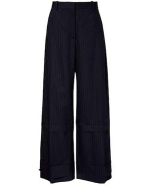 KHAITE Linden Pinstripe High-Rise Wide-Leg Pants - Blue