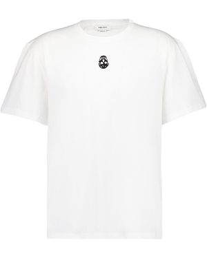McQueen Flocked-Skull Crewneck T-Shirt - White