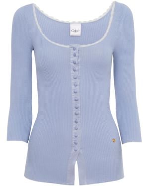 Chloé Scoop-Neck Fitted Cardigan - Blue