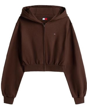 Tommy Hilfiger Cropped Zip Up Hoodie - Brown