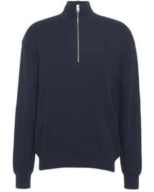 Closed Half-Zip Ribbed-Knit Jumper - Blue