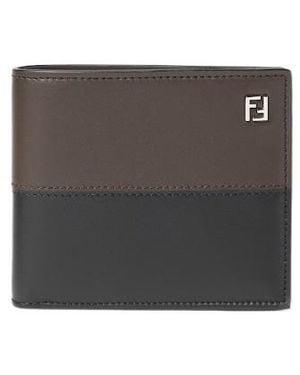Fendi Two-Tone And Ebony Leather Bi-Fold Wallet - Gray