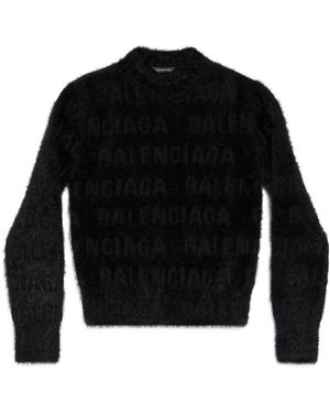 Balenciaga Logo-Knit Fuzzy Jumper - Black