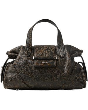 Jimmy Choo Crackle-Finish Glossy Leather Handbag - Black