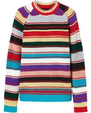 Aimé Leon Dore Striped Crewneck Cotton-Knitted Jumper - Red