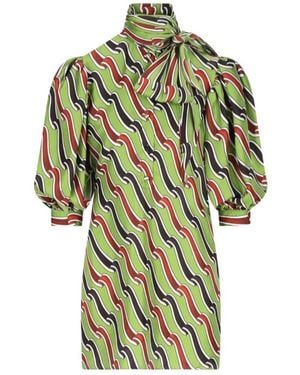 Gucci Printed Tie-Neck Midi Dress - Green