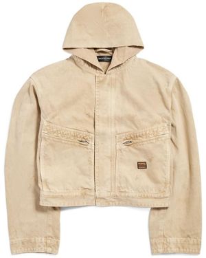 Balenciaga Cropped Hooded Workwear Jacket - Natural