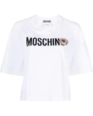 Moschino Logo-Print Appliqué-Detail T-Shirt - White