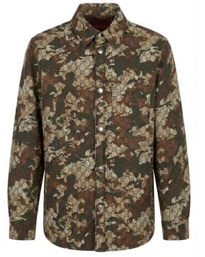Gucci Gg Marbled Cotton Denim Jacquard Shirt - Brown