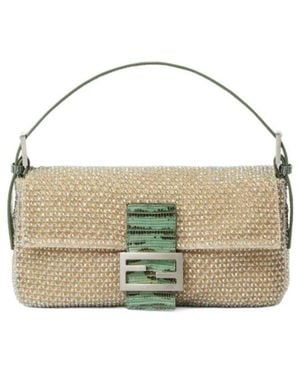 Fendi Baguette 26424 Two-Tone Beaded Mesh Bag - Metallic