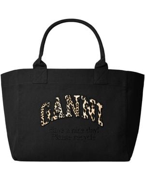 Ganni Leopard Print Handbag - Black