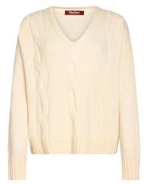 Max Mara Solidcolor Vneck Knit Sweater - Natural