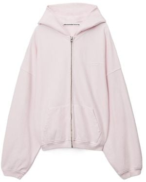 Alexander Wang Logo Print Oversized Zip-Up Hoodie - Pink