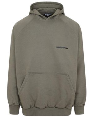 Balenciaga Logo Printed Long-Sleeved Hoodie - Grey