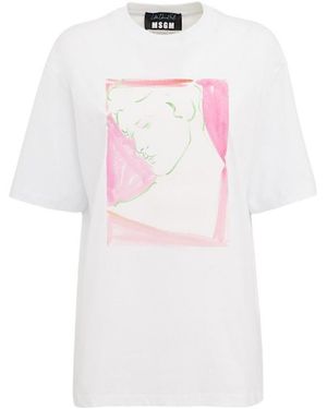 MSGM Printed Cotton T-Shirt - White