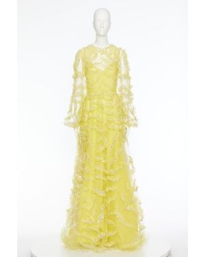 Valentino Round-Collar Long-Sleeved Dress - Yellow