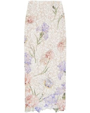 Oscar de la Renta Floral-Print Scalloped Guipure-Lace Midi Skirt - White