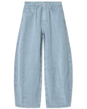 AllSaints Jett Barrel Leg Linen Blend Trousers - Blue