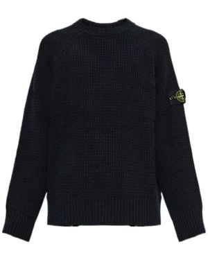 Stone Island Logo Patch Crewneck Jumper - Blue