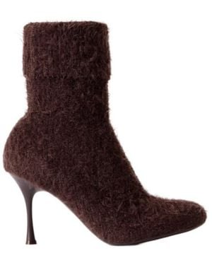 Gianvito Rossi Brushed Ribbed-Knit Ankle Boots - Brown