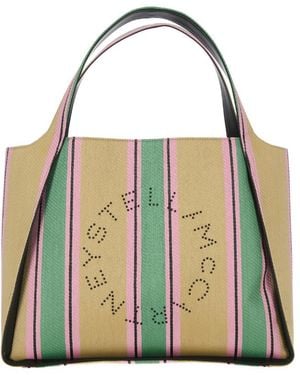 Stella McCartney Striped Logo Embellished Tote Bag - Green