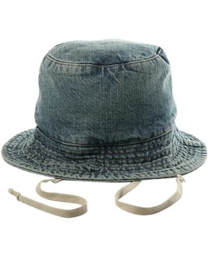 Rick Owens Drawstring Denim Bucket Hat - Blue