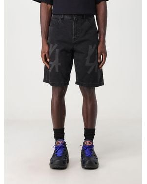 44 Label Group Logo-Print Wide-Leg Denim Shorts - Black