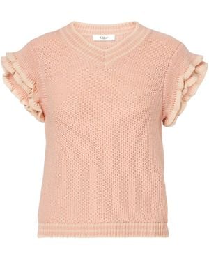 Chloé Ruffled Wool Top - Pink