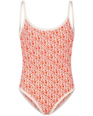 Moncler Logo-Print Swimsuit - Red