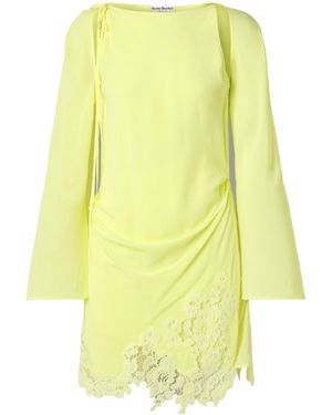 Acne Studios Floral-Lace Detail Mini Dress - Yellow