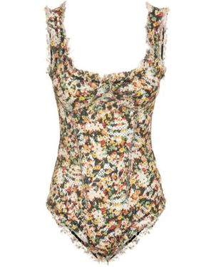 Marni Flower Print Bodysuit - Metallic
