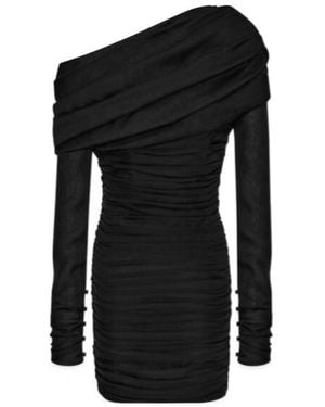 Saint Laurent Ruched One-Shoulder Dress - Black