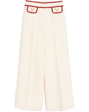 Valentino Crepe Couture Wide Leg Trousers - Natural